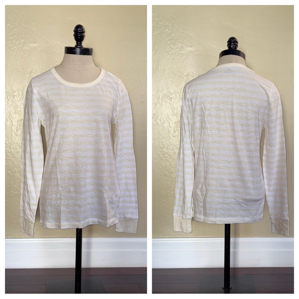 J Crew Long-Sleeve Vintage Cotton Crewneck T-Shirt in Ivory White Ripley Stripe